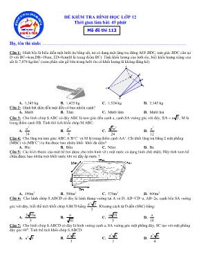 Đề kiểm tra Hình học Lớp 12 - Mã đề 113